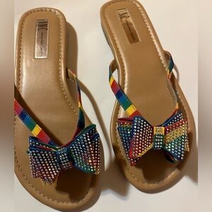 INC International Concepts Colorful Rhinestone Bow Sandals